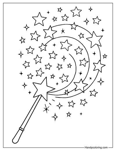 Magic Wand and Stars Coloring Page
