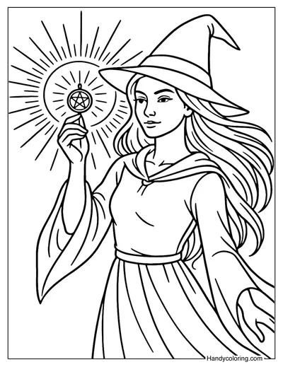 Magical Amulet Witch Coloring Page