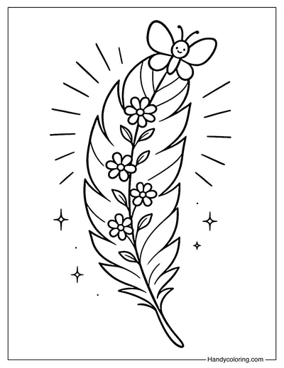 Magical Flower Feather Coloring Page