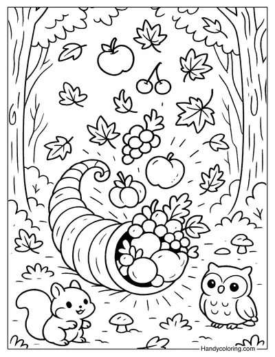Magical Forest Cornucopia Coloring Page
