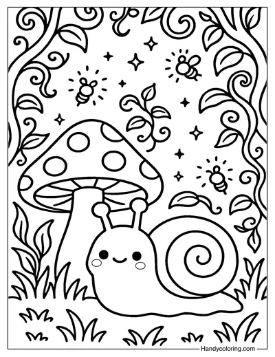 Magical Forest Snail Coloring Page