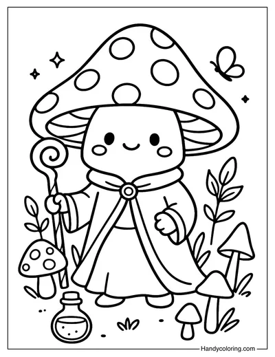 Magical Mushroom Wizard Coloring Page