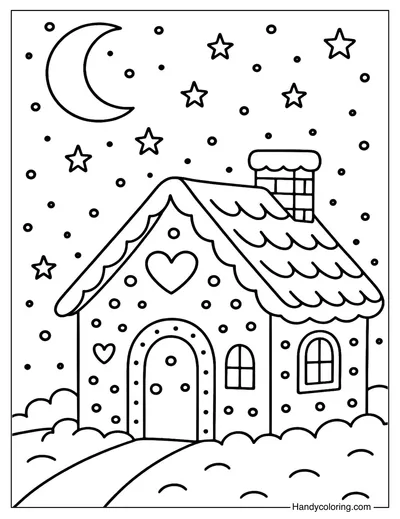 Magical Night Gingerbread House Coloring Page