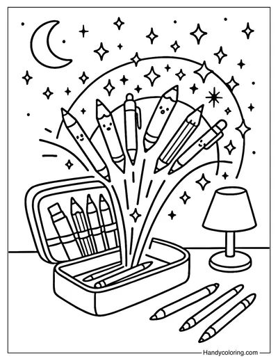 Magical Pencil Case Coloring Page