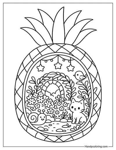 Magical Pineapple World Coloring Page