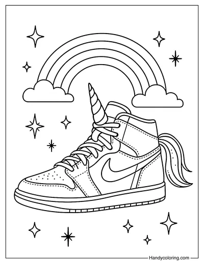 Magical Unicorn Nike Sneakers Coloring Page
