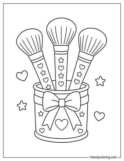 Makeup Brushes in a Bow Cup