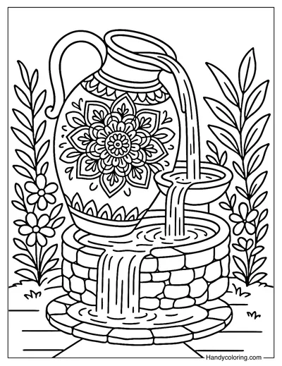 Mandala Pot Fountain Coloring Page