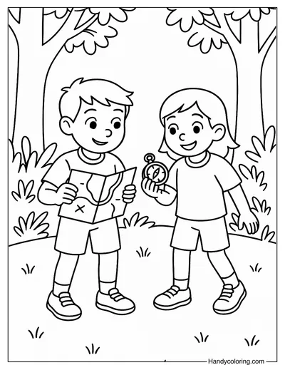 Map and Compass Skills Coloring Page
