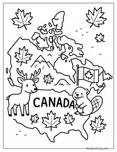 Map of Canada with Symbols Coloring Page