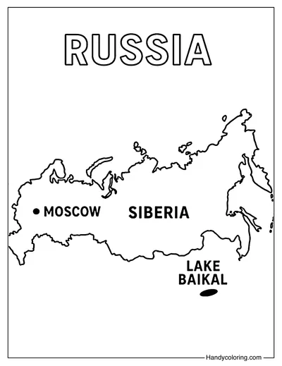 Map of Russia with Symbols Coloring Page