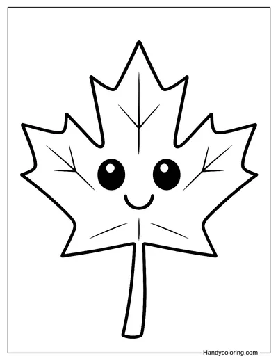 Maple Leaf with Smiley Face Coloring Page