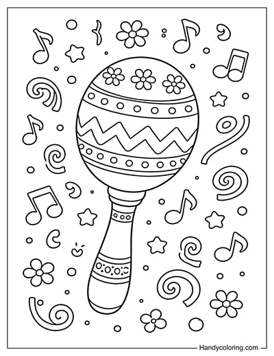 Maraca with Flowers and Musical Notes