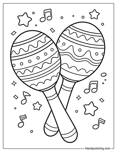 Maracas with Musical Notes and Stars