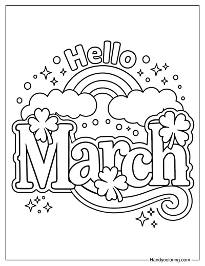 March Rainbow Clover Coloring Page