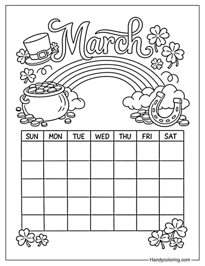 March St Patrick's Day Calendar Coloring Page