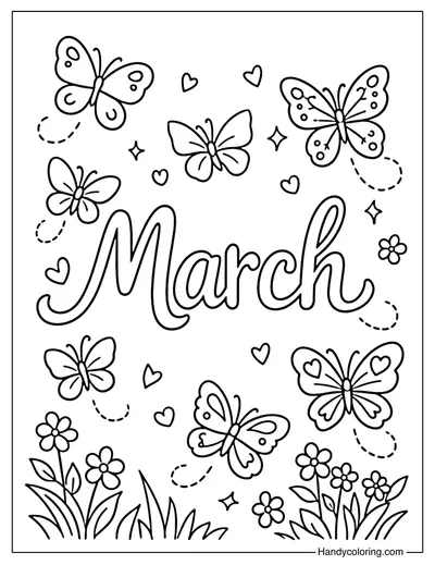 March with Butterflies Coloring Page
