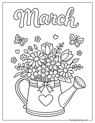 March with Watering Can Coloring Page
