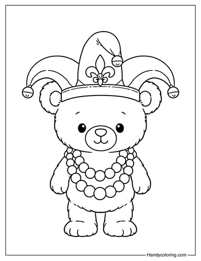 Mardi Gras Bear with Beads Coloring Page