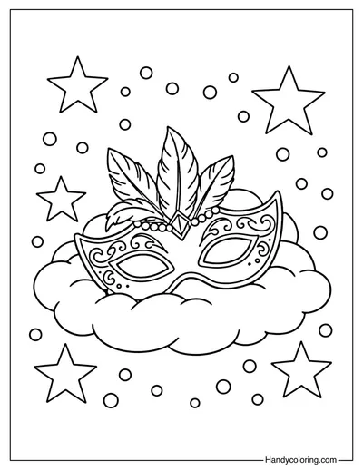 Mardi Gras Mask on Cloud Coloring Page
