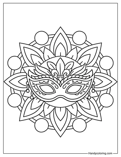 Mardi Gras Mask Simple Mandala Coloring Page