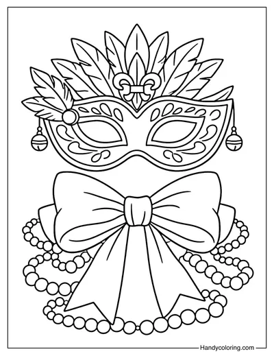 Mardi Gras Mask with Big Bow Coloring Page