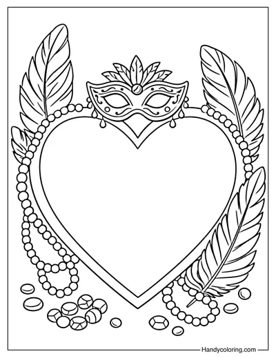 Mardi Gras Mask with Heart Frame Coloring Page