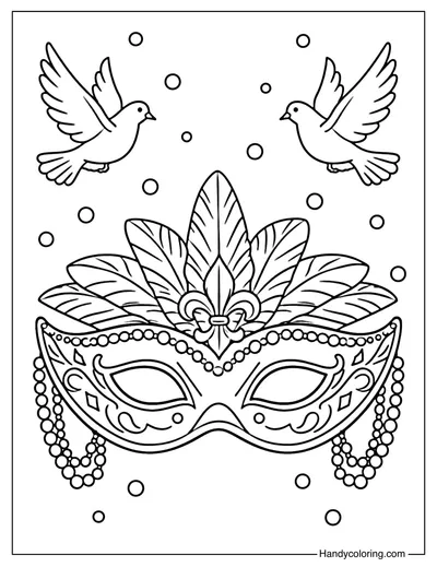 Mardi Gras Mask with Two Doves Coloring Page