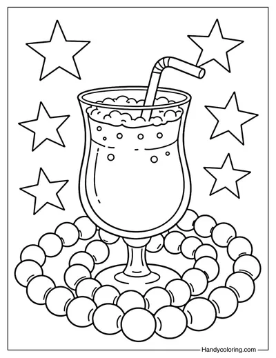 Mardi Gras Party Cup and Beads Coloring Page