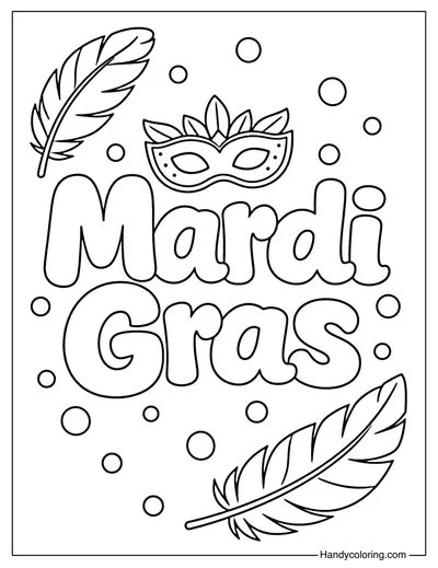 Mardi Gras with Mask and Feather Coloring Page