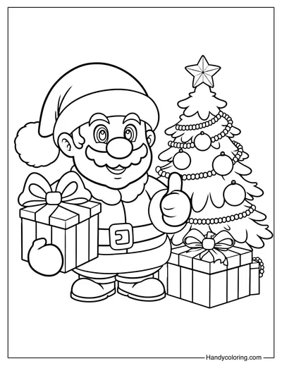 Mario Christmas Coloring Page