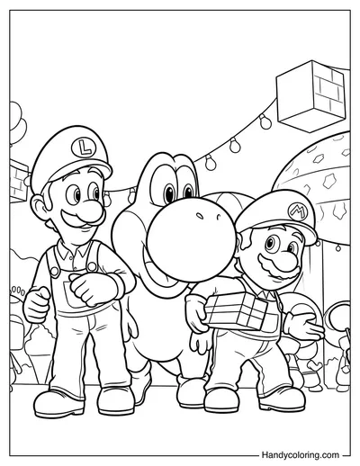 Mario, Luigi, and Yoshi at the Festival