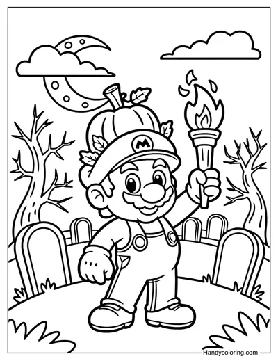 Mario Pumpkin King Coloring Page