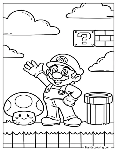 Mario with Mushroom and Warp Pipe