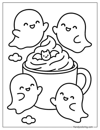 Marshmallow Ghosts Coloring Page