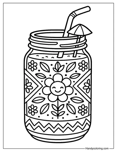 Mason Jar Smoothie Art Coloring Page
