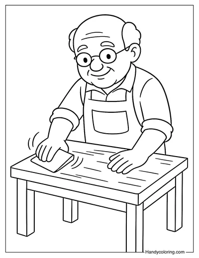 Master Carpenter Sanding a Table Coloring Page