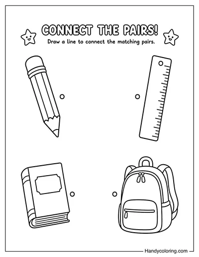 Match the School Supplies Simple Worksheet