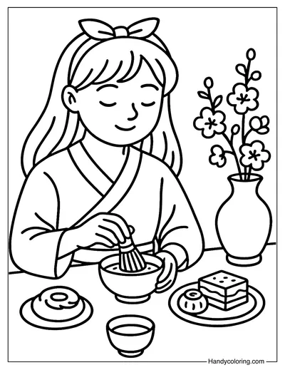Matcha Morning Nook Coloring Page