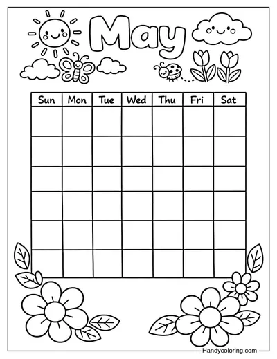 May Calendar with Spring Details