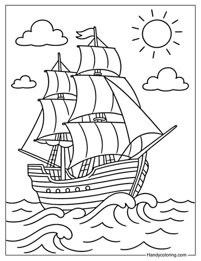 Mayflower Ship Voyage Coloring Page