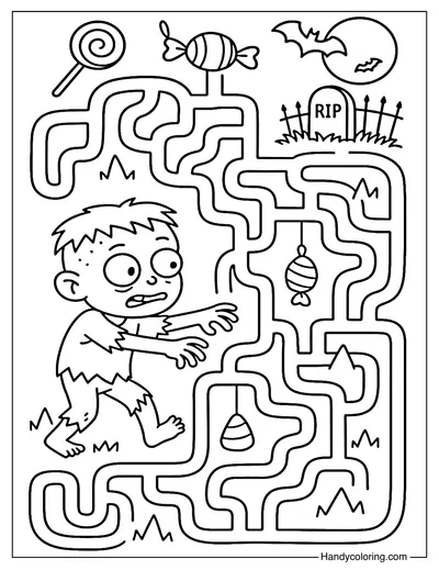 Maze Escape Zombie Coloring Page