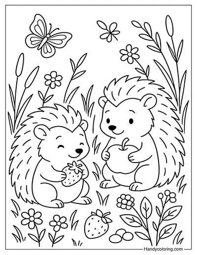 Meadow Picnic with Hedgehogs Coloring Page