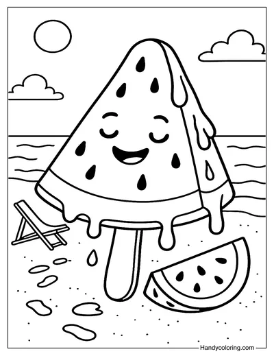 Melting Popsicle by the Beach Coloring Page