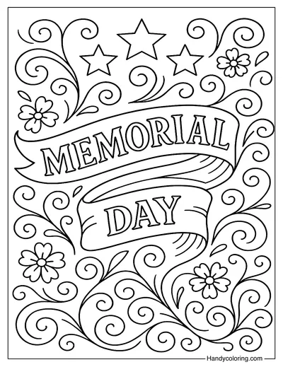 Memorial Day Banner Design Coloring Page