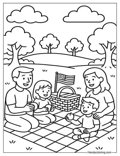 Memorial Day Family Picnic Coloring Page