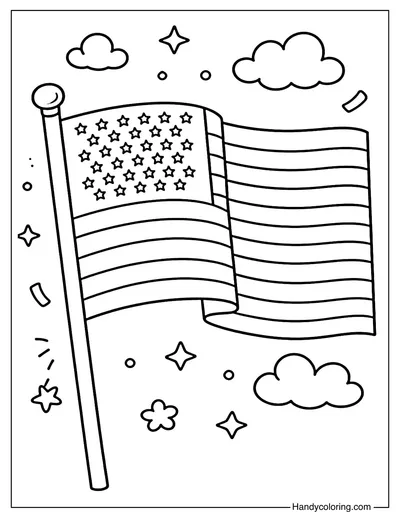 Memorial Day Flag with Clouds and Stars