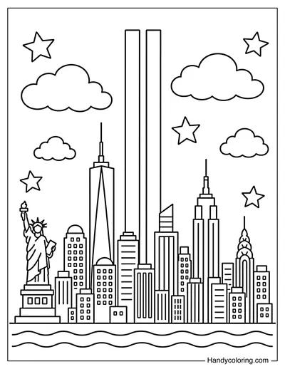 Memorial Lights Above New York Skyline