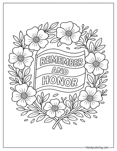 Memorial Wreath with Banner Coloring Page