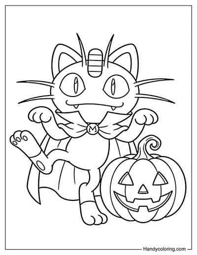 Meowth Wearing a Vampire Cape
